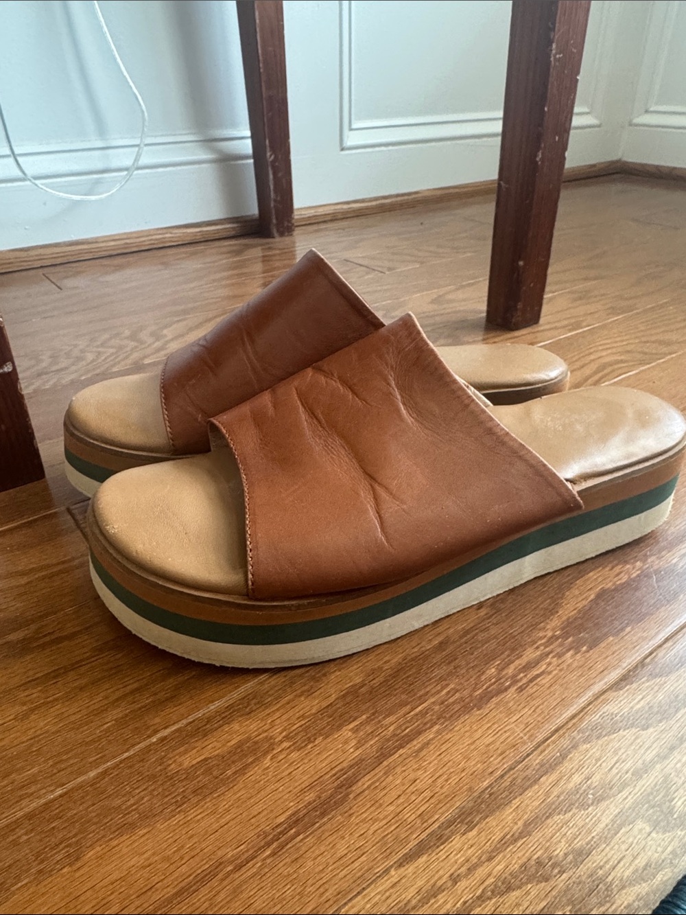 Women’s Brown Leather Platform Slide Sandals